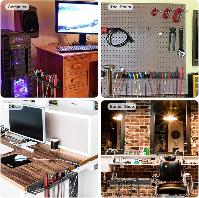 Sumnacon Wall Mountable Cable Hanger and Organizer Steel Cable Rack with 19 Cables Slots Width from 5-9mm,Sturdy Cables Holder Black Cord Rack Organizer for Office Studio Desk Bench Workshop