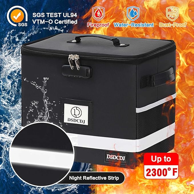 Fireproof Document Box - Fireproof File Organizer with Lock, Portable File Box with Handle, Portable Home Office File Cabinet for Hanging Letter/Legal Folder (12.3 x7.7 x10.5in) | Fireproof
