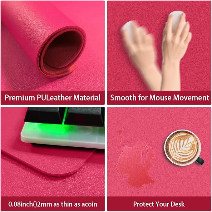 Leather Desk pad Protector, Office Mat, Large Mouse Mat, Non-Slip PU Leather Blotter, Laptop Desk Pad,Waterproof Laptop Computer Desk Keyboard Mat for Office/Work/Home/Decor (Rose, 47in*18in)