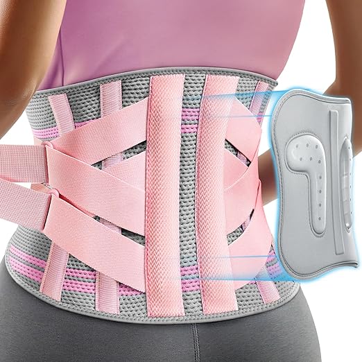 Rakiie Back Brace for Lower Back Pain Women with 9X Support System, Ergonomic Lumbar Support for Pain Relief, Breathable Mesh Design with 3D Silicone Pad for Sciatica, Pink Size XXL (Waist: 43.3" – 52.4")