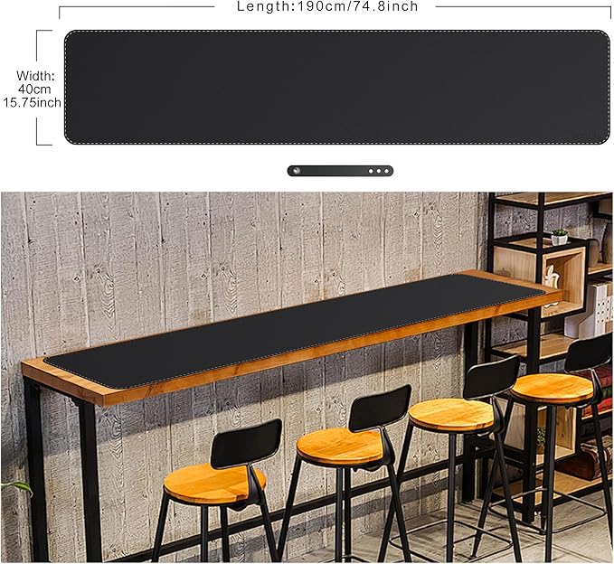 Mydours PU Leather Desk Mat, 74.8"x15.7" Ultra Large Desk Pad, Waterproof Computer Pad Desktop Protector Easy Clean with Suede Base, for Office Home Decoration Keyboard and Mouse (Black)
