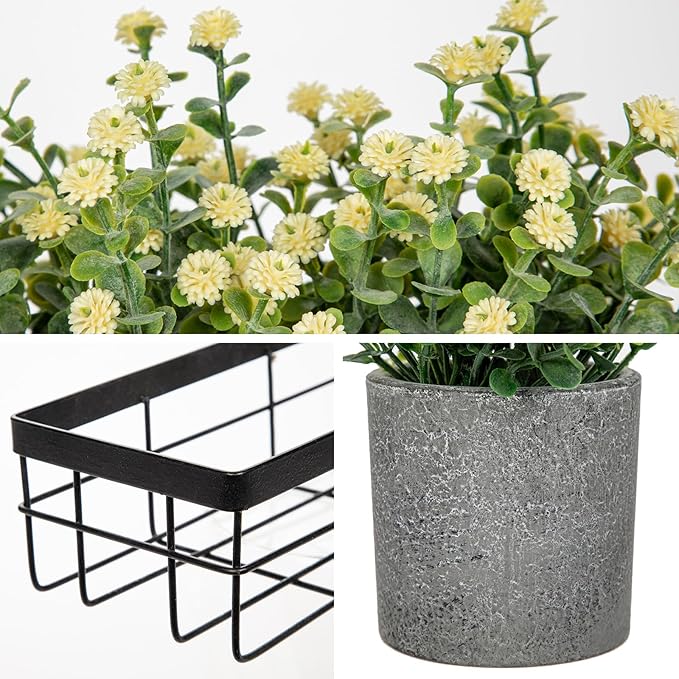 DILATATA Baby's Breath Artificial Flowers Table Centerpiece Decoration Potted Artificial Babys Breath Small Fake Plants for Shelf Desk Home Decor Fake Yellow Babys Breath Flower with Vase