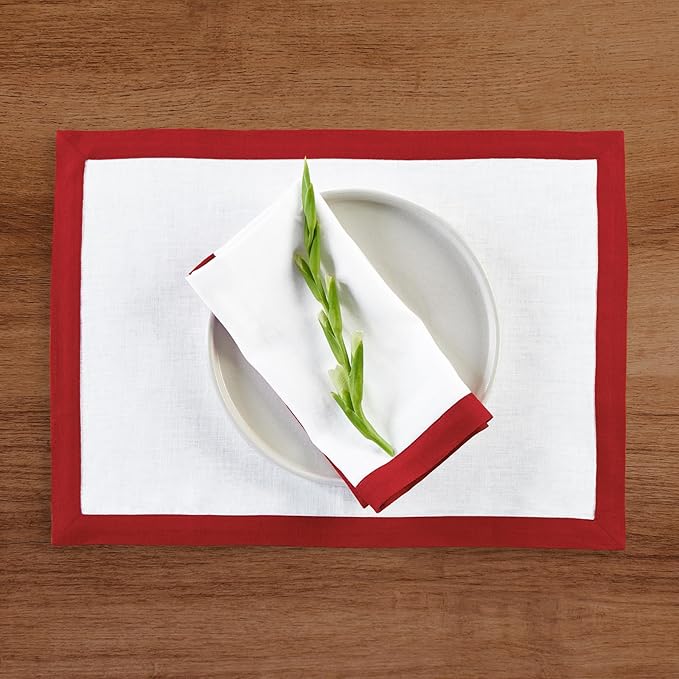 Solino Home Linen Napkins Set of 4-100% Pure Linen Red and White Dinner Napkins Cloth 20 x 20 Inch - Classic, Handcrafted and Machine Washable - Memorial Day