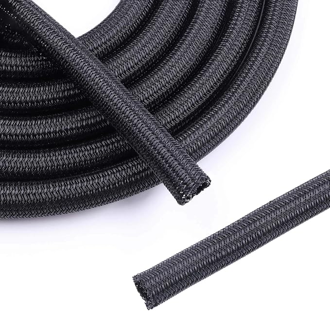 1/2" Braided Cable Sleeve - 10Ft Cat Cord Protector Split Wire Loom Tubing Flexible Self Wrapping for USB, Audio, Automotive Cord, Dog Chew Proof Cable Protector - Black