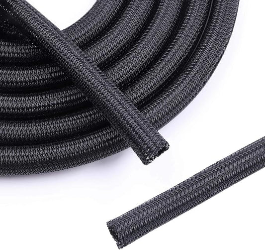 1/2" Braided Cable Sleeve - 10Ft Cat Cord Protector Split Wire Loom Tubing Flexible Self Wrapping for USB, Audio, Automotive Cord, Dog Chew Proof Cable Protector - Black
