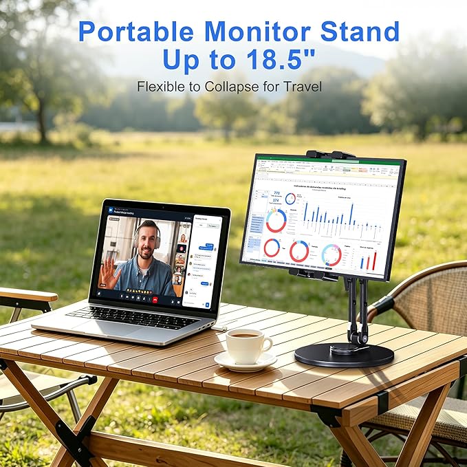 CreaDream iPad Stand for Desk, Portable Monitor Stand with Large Clamp up to 18.5", Tablet Stand Arm Holder with Heavy Duty 360° Rotating Base for 4.7"-13" Tablets, iPad Pro/Air/Mini
