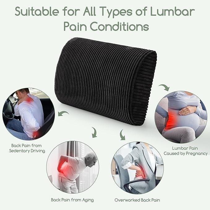 HIGOGOGO Lumbar Support Pillow for Recliner Chair/Accent Chair/Couch, Large Memory Foam Back Support Cushion for Elderly, Recliner Cushions for Back Rest, Pain Relief, Reading, Washable Cover, Black