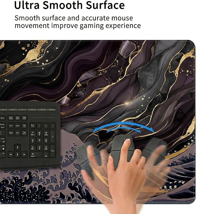 Black Gold Marble Mouse Pad 48x24in, Luxury Abstract Extended Desk Mat, Non-Slip Waterproof Keyboard Pad for Office & Gaming