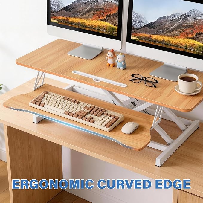 37" Height Adjustable Standing Desk Converter, Two Monitor Stable Stand up Desk Converter, 5.9"-18.8" Height Adjustable Laptop Workstation with Keyboard Tray, Desktop Riser for Home and Company