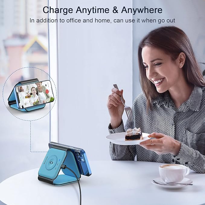 Wireless Charger 3 in 1,RTOPS Travel Charging Station Wireless Devices, Compatible for iPhone17/16/15/14/13/Pro/Max, iWatch, AirPods4/3/2/Pro (Adapter Includes), 3 in 1 Charging Station