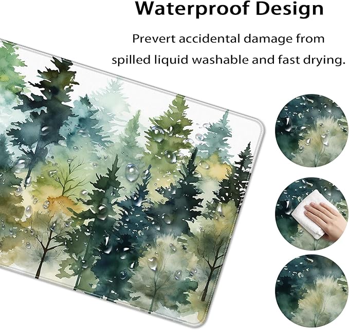 35.4 x 15.7 in, XXL Large Mouse Pad for Desk, Extended Keyboard Mouse Mat for Computer Office, Big Mouse pad with Stitched Edges, Gaming Pc-Watercolor Forest