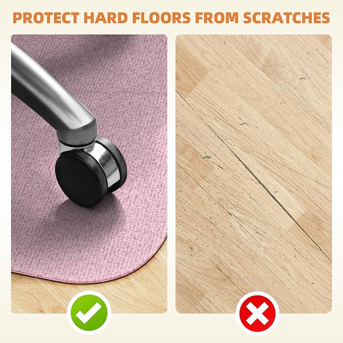 Office Chair Mat for Hardwood and Tile Floor, 55" x 35" Computer Desk Chair Mats, Anti-Slip Mat for Rolling Chair, Large Floor Protector for Home Office, Pink Color