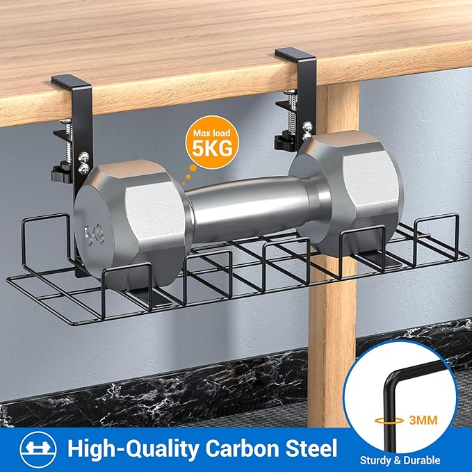 LUXEAR Under Desk Cable Management Tray 2Pack No Drill C-Clamp Standing Desk Cords Organizers 15.7“ High Capacity Adjustable Removable Docking Station Wires Holder Rack Office Kitchen Table Raceway
