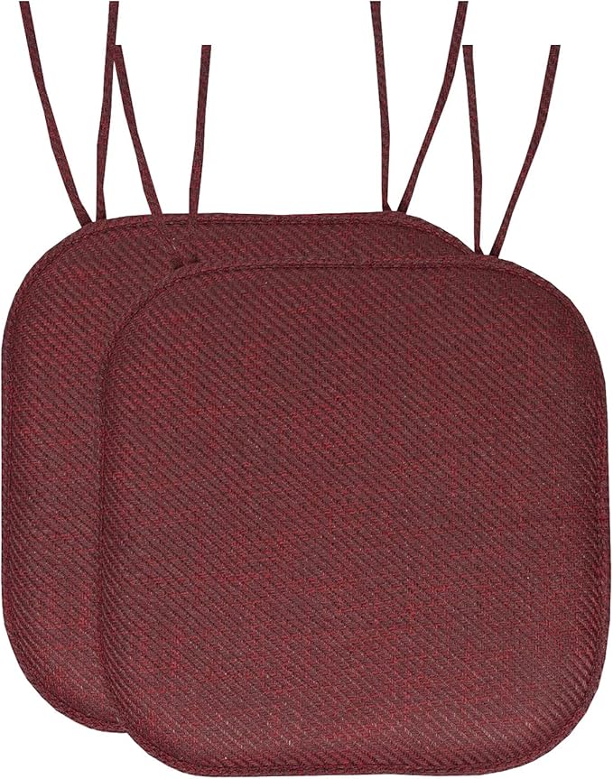 Sweet Home Collection Chair Cushion Memory Foam Pads with Ties Honeycomb Pattern Slip Non Skid Rubber Back Rounded Square 16" x 16" Seat Cover, 2 Count (Pack of 1)