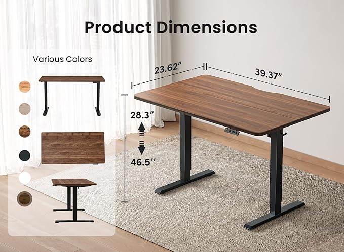 BANTI 40 × 24 Inches Standing Desk, Ergonomic, Electric Height Adjustable, Sit and Stand Up, Computer Office Desk with Splice Board, Black Frame/Black Walnut Top