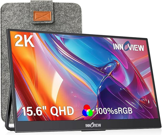 InnoView 2K Portable Monitor 15.6" QHD 100% sRGB, Built-in 180° Adjustable Stand Travel Monitor USB C Standard HDMI Ultra-Slim Portable Monitor for Laptop MacBook Phone PS5 Xbox Switch