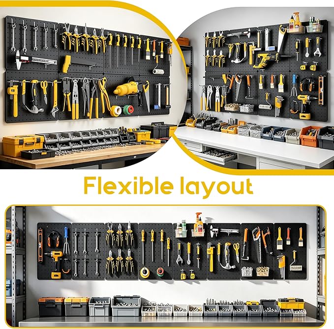 Peg Board for Tools, 8 Pack Metal Pegboard Wall Organizer with Hooks,14.76"×10.82" Black Pegboard Panels for Walls Home, Garage Tool Storage, Kitchen, Office Organization, Craft Room