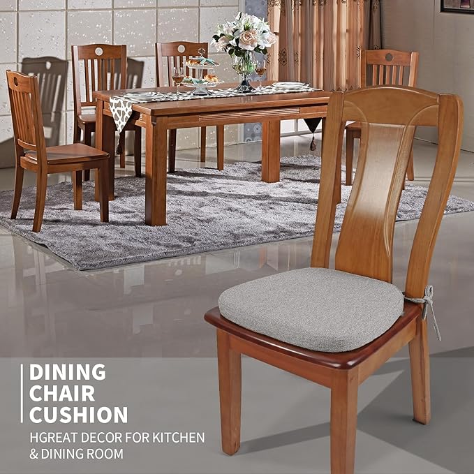 SINOSSO 1 Pack Memory Foam Chair Cushions for Dining Chair, Friendly Woven Fabric 16" U-Shape Comfortable Kitchen Chair Pad, Removable Slip Resistant Seat Cushion (1 Piece, Light Grey)