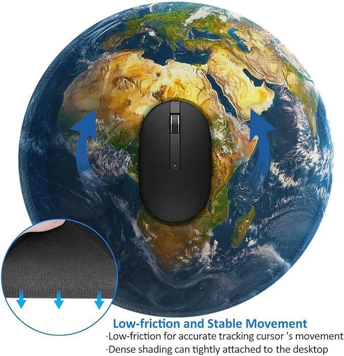 Earth Print Round Mouse Pad Premium Textured Mouse Mat Washable Mousepads with Extended Stitched Edges Non Slip Rubber Base Small Mousepad 7.9 X 7.9 X 0.12 Inches