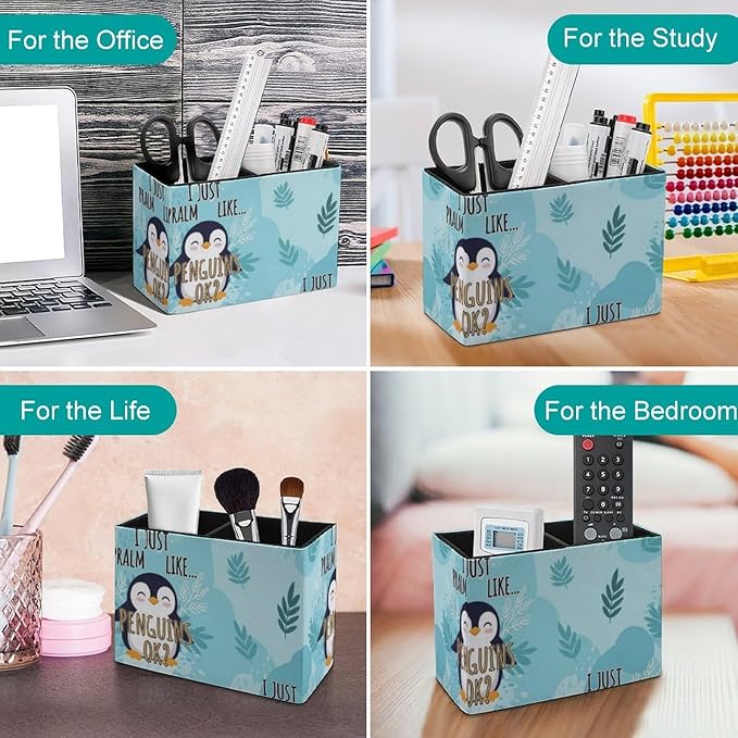 Decorative PU Leather Pen Holder Cute Penguin, Add Charm to Your Workspace