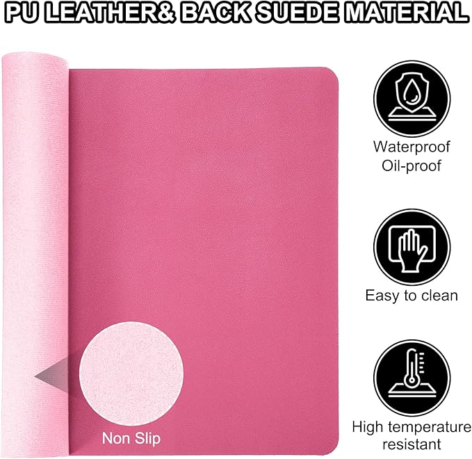 PATIKIL Desk Mat, 55"x17" Non-Slip Waterproof PU Leather Desk Pad Dual Sided Desk Pad for Office Home Work Study, Rose Red