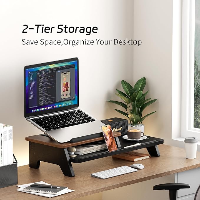 AFOOYO Adjustable Laptop Stand 2-Tier Riser Holder,Ventilated Cooling Ergonomic Computer Desk Organizer Accessories for 10-15.6" Notebook,Desktop Storage Compatible with MacBook,Dell,HP,Lenovo