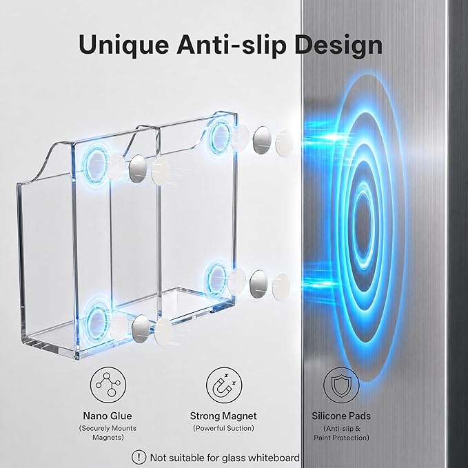 HBlife Magnetic Dry Erase Marker Holder Set for Whiteboard, Non-slip Magnet Acrylic Pen Pencil Holder for Refrigerator Fridge, Locker Organizer Accessories for School Classroom Office Home