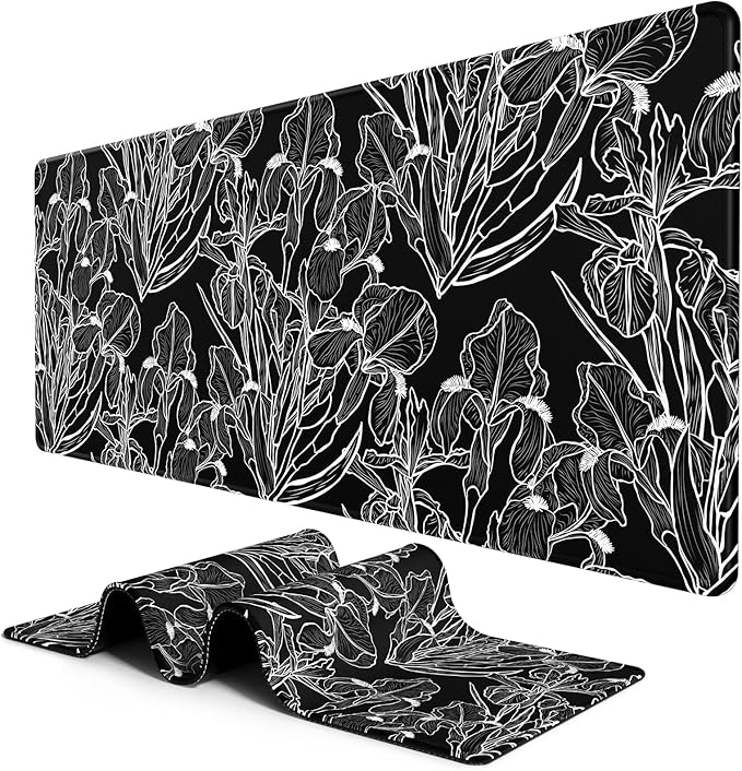 BOSOBO Large Mouse Pad, Desk Pad, XXL XL Extended Gaming Mouse Pad, Desk Mat for Office & Home, Long Keyboard Mat, Huge Mouse Pad, Desktop Full Cover 35.5 x 15.7 Inches, Art Impressionist Flower Black