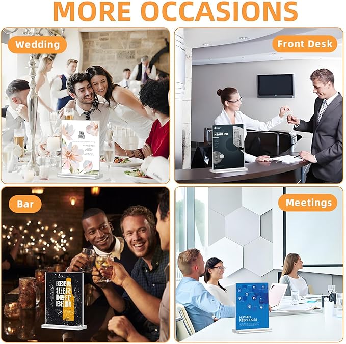 Acrylic Sign Holder 8.5 x 11 Inch 10 Pack, Double Sided Sign Stand for Menu Flyer Display, T Shape Clear Plastic Flyer Holder for Stores, Restaurants, Hotels, Office
