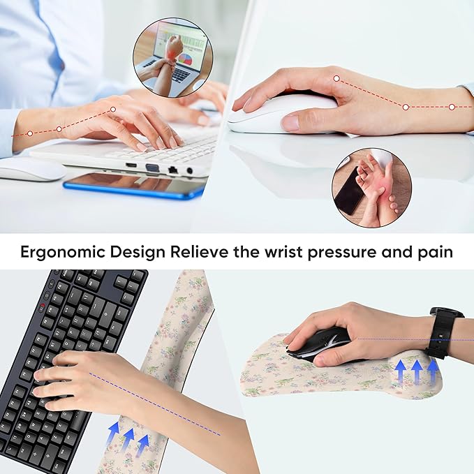 RICHEN Mouse Pad and Keyboard Wrist Rest, 3-in-1 Computer Mousepad and Coaster Set, Non-Slip Keyboard Wrist Rest and Mouse Pad Set Ergonomic Design (FKMWR-61)