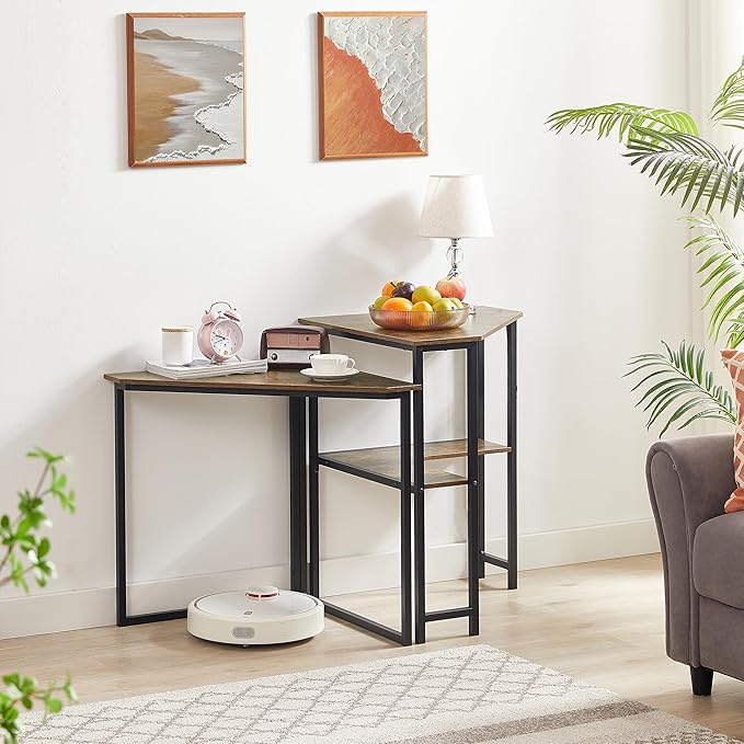 VECELO Ϲоrnеr Desk, Corner Tables for Living Room for Small Space Triangle Computer Desk with Steel Frame Ϲоrnеr Shelves with Metal Frame Ϲоrnеr Writing Desk for Workstation Brown 33.1"