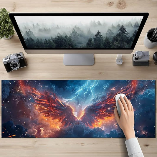 HOMETITUTE Mouse Pad 31.5 x 11.8 Inch XL Large Desk Mat Fire Wing Lightning Gaming Mousepad Extended Keyboard Mat Computer Desk Pad Waterproof Non Slip Surface Mouse Pads