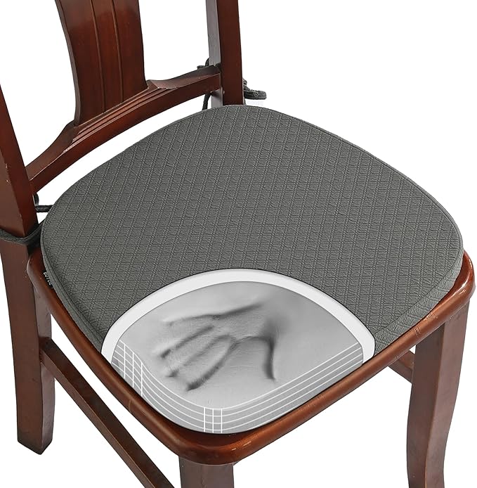 BUYUE Luxury 100% Pure Memory Foam Chair Cushion 1 Pack, Jacquard 16" U-Shape Comfortable Dining Chair Pad, Removable Slip Resistant Kitchen Chair Seat Cushion, (1 piece, Grey)