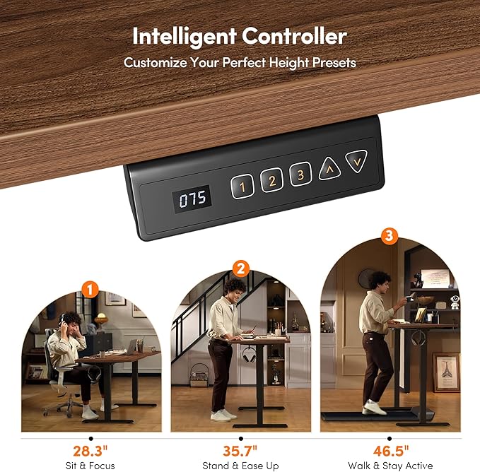 FEZIBO Standing Desk, 55×28 Inches Electric Height Adjustable, Sit Stand Up, Computer Office Desk with Splice Board, Black Frame/Black Walnut TOP
