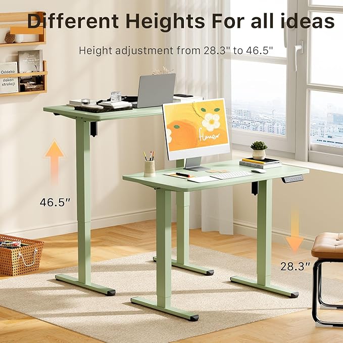 JOY worker Small Electric Standing Desk, 35" x 20" Whole Piece Height Adjustable Desk with Memory Controller, Green Sit to Stand Workstation for Home Office