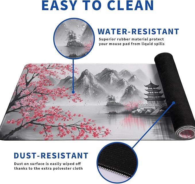 Retro Cherry Blossom Mouse Pad Abstract Big Mouse Pad 31.5x11.8 Inch Retro Texture Non-Slip Rubber Base Large Mousepad Stitched Edges Keyboard Mouse Mat Desk Pad for Office and Home