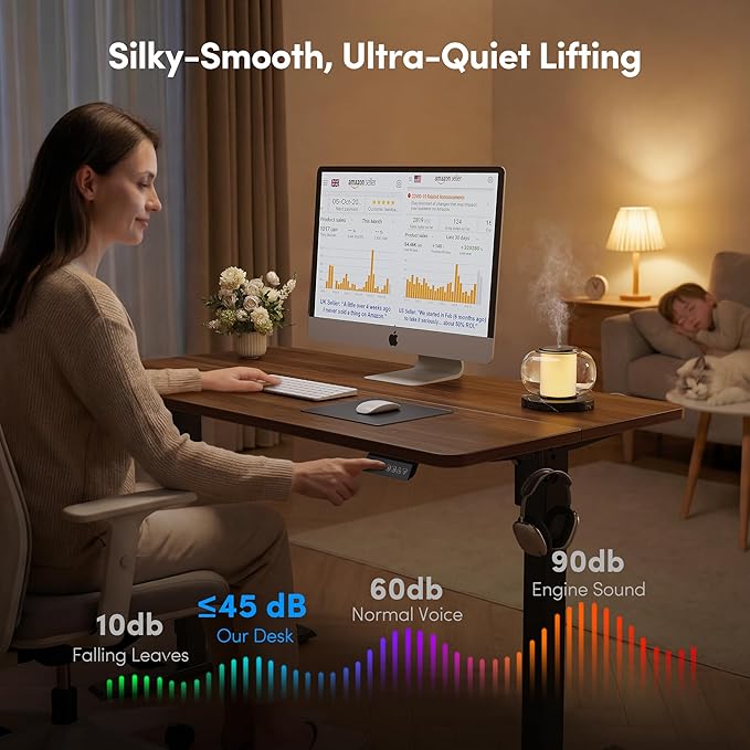FEZIBO 55 x 24 Inchs Electric Standing Desk, Height Adjustable, Sit Stand Up, Computer Office Desk with Splice Board, Black Frame/Black Walnut Top