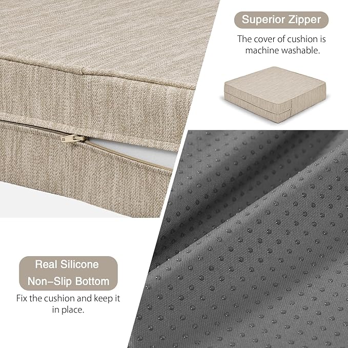 baibu Dual-Layer Gel Memory Foam Recliner Cushions for Elderly, 18x18x4 Inch Thick Non-Slip Recliner Seat Cushion Suitable for Couches, Armchair, Wheelchair, Beige