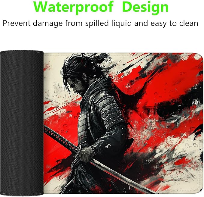 Japanese Samurai Desk Pad Mouse Pad Black Armor Red Katana XL Mouse Pad Large Mousepad Extended Laptop Keyboard Mat Gaming Desk Pad Mouse Mat 31.5"x11.8" Office Computer Keyboard Laptop Home