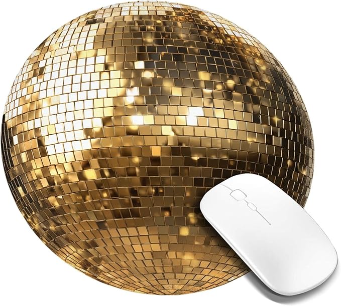 Gold Ball Print Round Mouse Pad Premium Textured Mouse Mat Washable Mousepads with Extended Stitched Edges Non Slip Rubber Base Small Mousepad 7.9 X 7.9 X 0.12 Inches