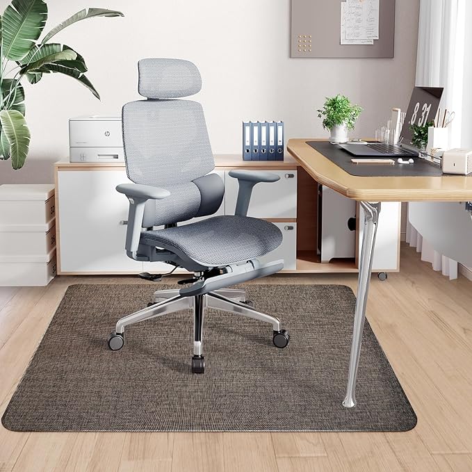 Sycoodeal Office Chair Mat for Hardwood & Tile Floor, 40" x 48" Computer Gaming Chair Mat for Rolling Chairs Non-Curve, Anti-Slip, Heavy Duty Floor Protector for Home Office (Dark Brown)