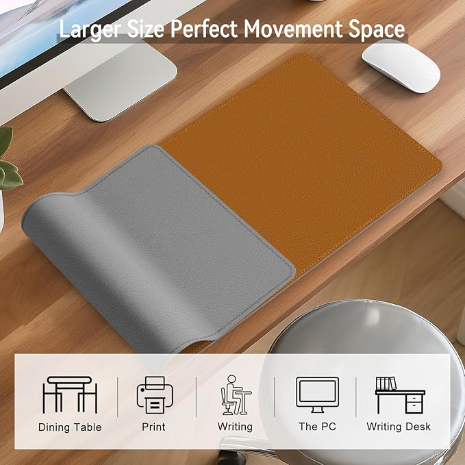 Dual Sided Leather Desk Mat - Waterproof Desk Pad - Ideal for Large Mouse Pad and Desk Mats on Top of Desks (Brown, 25"*13")