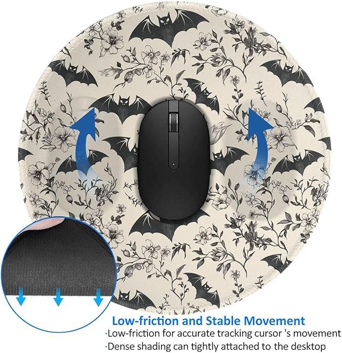 Halloween Flower Round Mouse Pad Premium Textured Mouse Mat Washable Mousepads with Extended Stitched Edges Non Slip Rubber Base Small Mousepad 7.9 X 7.9 X 0.12 Inches