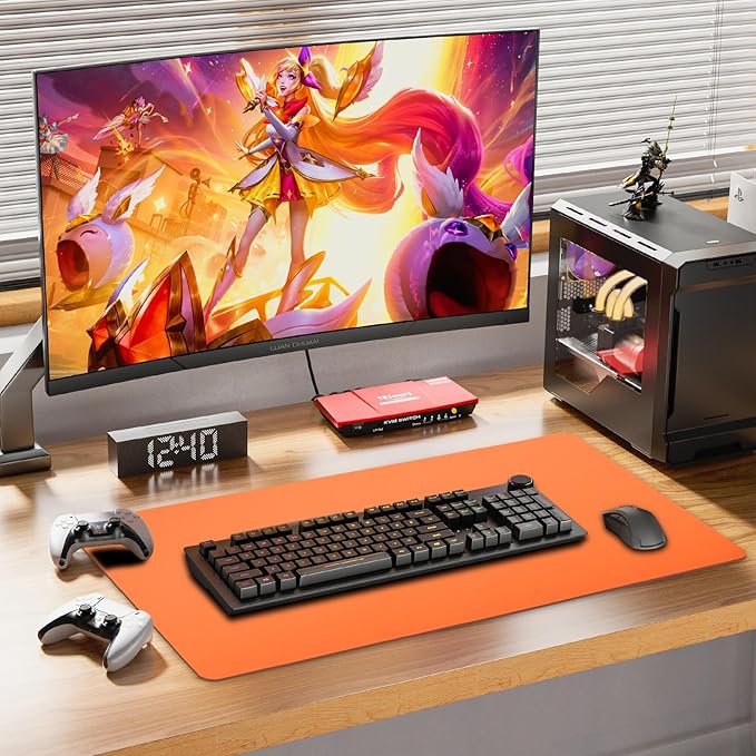 Large Leather Desk Pad Protector, 27.5inch x 13.7inch,Non-Slip Durable Office Desk Mat for Writing, Computer, Laptop, Mouse Pad & Desktop Use,Desk Protector Mat,Orange
