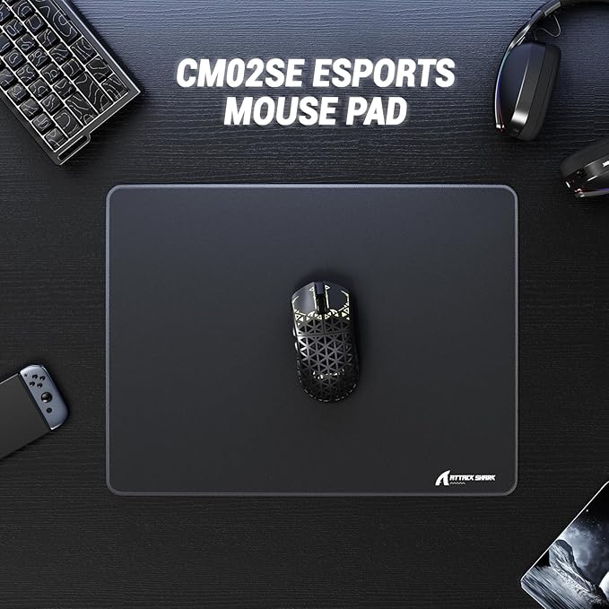 ATTACK SHARK CM02SE Gaming Mouse Pad for Esports Speed Mouse mats for Desk Waterproof Surface Stitched Edges and Anti-Slip Rubber Base Size M Laminate 16.14” x 12.20” x 0.16” Black