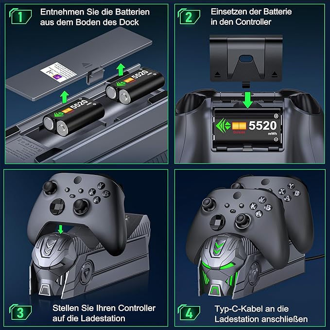 CYOYPPY Upgraded Controller Charger Station Compatible with Xbox One/Xbox Series X|S Controller with Rechargeable Battery Packs (Grey) Xbox 360 Batterie