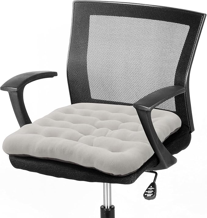 BUYUE Good Support Office Chair Cushion Padded, Soft Velvet Comfortable Non-Slip Seat Cushion for Computer Desk Kitchen Chair (1 Count, Light Gray)