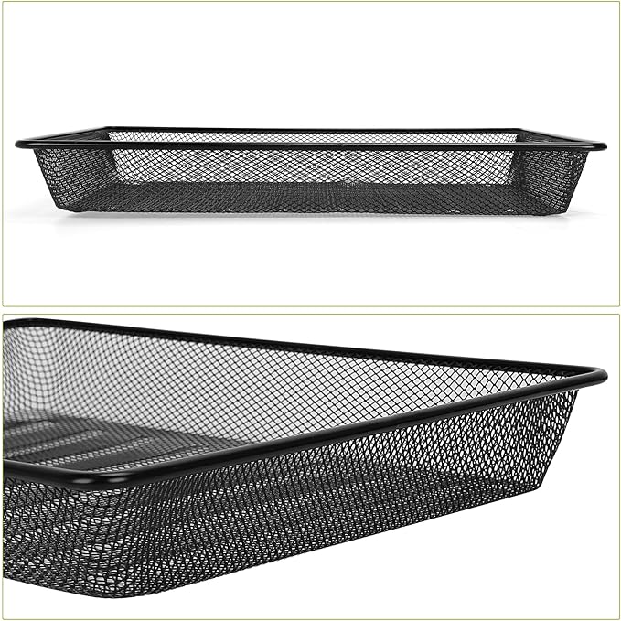 Office Metal Mesh Basket for Desk, Single Paper Tray Organizer, Turn in Trays Classroom, Flat Mail Letter Storage Basket for Office Home Drawers School, Black (5 Pack)
