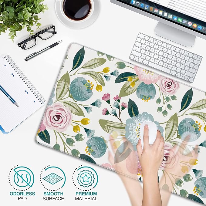 Lovely Floral with Spring Flowers Extended Gaming Mouse Pad Large Desk Mat with Non-Slip Rubber Base and Stitched Edges,Keyboard Mouse Mat Desk Pad for Work,Game,Office,Home 35.4 * 15.7 Inch