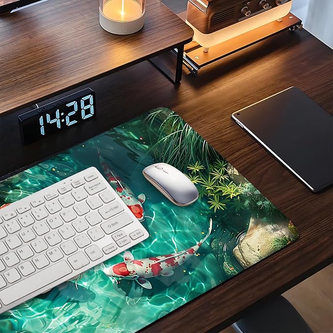 Large Mouse Pad Koi Fish Desk Mat, Extended Gaming Mouse Pad with Non-Slip Rubber Base, Thick 3mm Smooth Surface Keyboard Mat for Office & Home,35.43 x 15.75 in